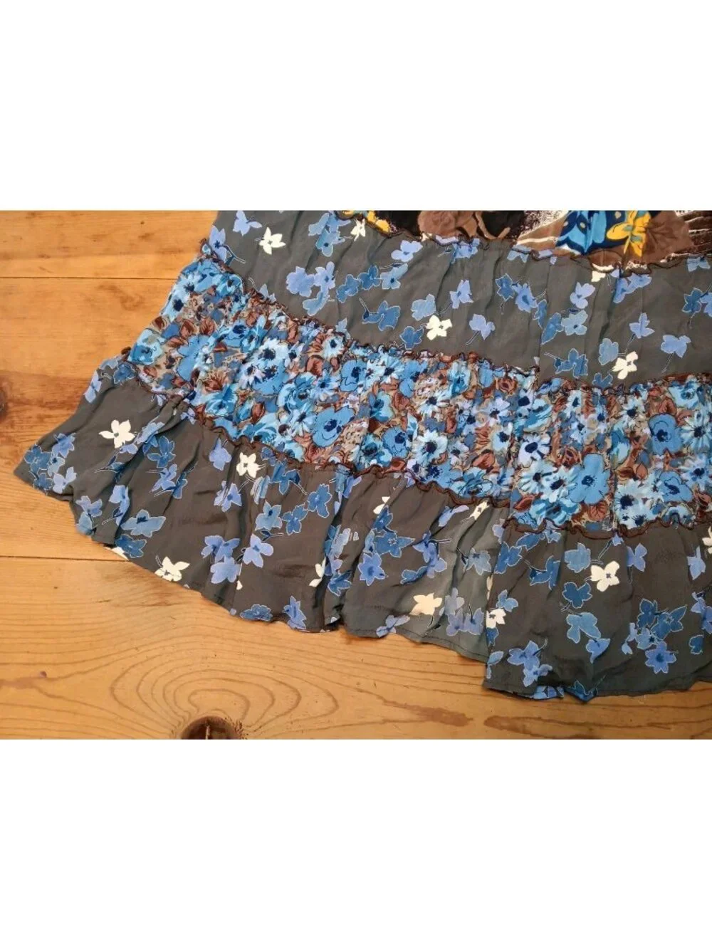 Vtg Stonebridge Maxi Skirt Womens Petite PS SHEER Floral Ruffle Tiered Pull On